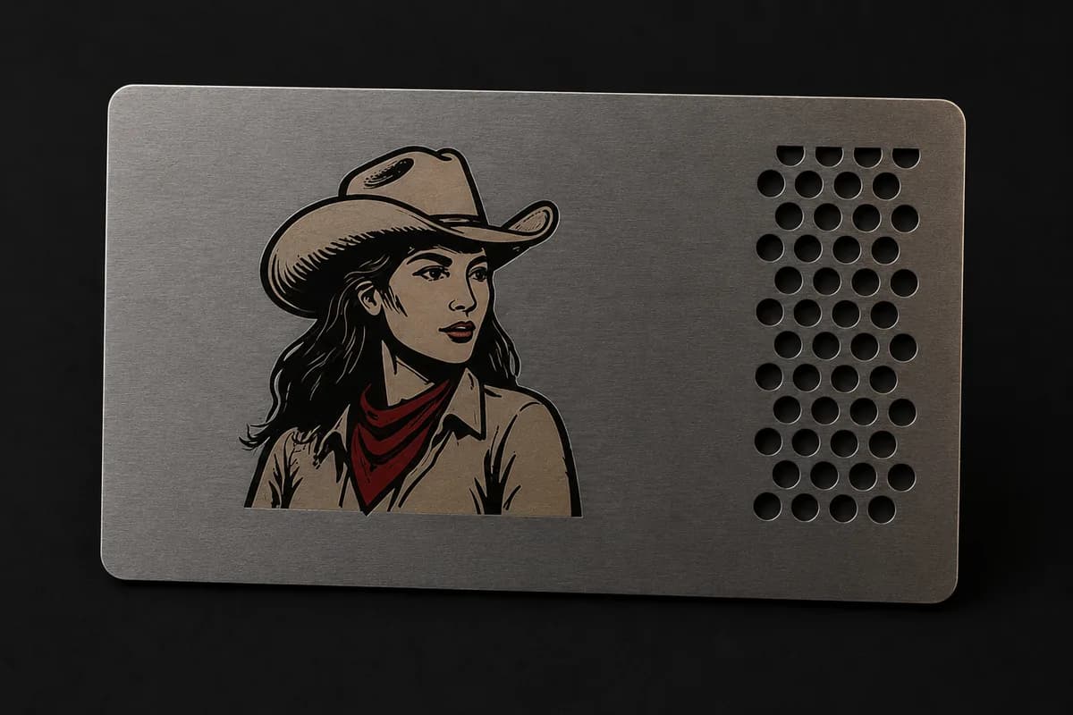 Cowboy girl metal card artwork